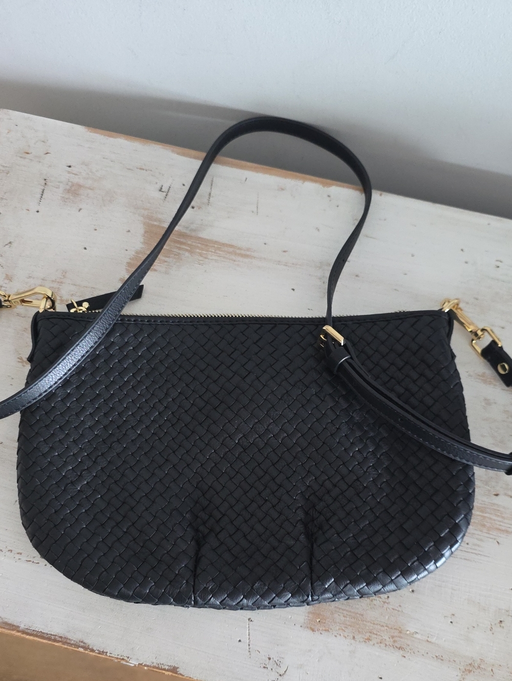 Quince Italian Handwoven Leather Mini Bag In Black